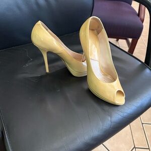 Yellow Patent Peep-Toe High Heels